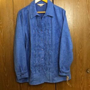 TANJAY SIZE 18 CADET BLUE SMOCKED FRONT BUTTON BLOUSE/JACKET POLYESTER - #162
